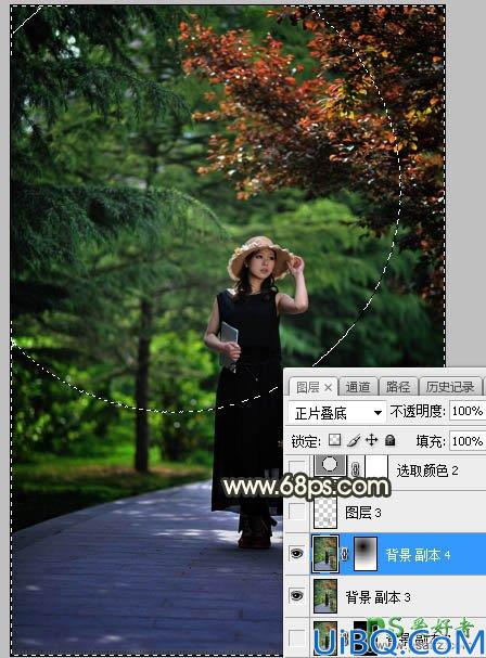 Photoshop给公园小路上自拍的漂亮女孩儿生活照调出灿烂的黄褐色