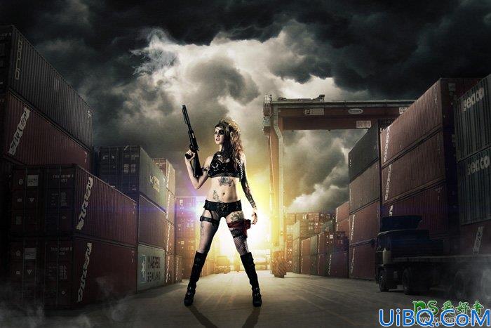 Photoshop人像合成教程：打造一张科幻电影中码头上的女战士场景特效