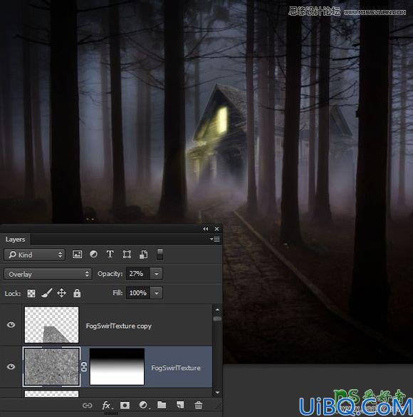 Photoshop图像合成实例教程：创意打造一幅黑暗森林里恐怖的鬼屋效果图