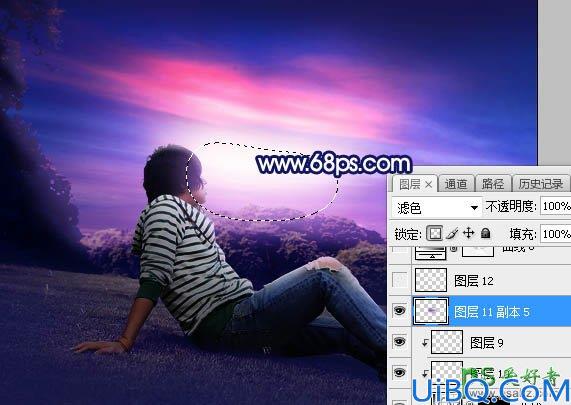 Photoshop给草坪上拍摄的可爱暖男外景照调出唯美紫色霞光效果