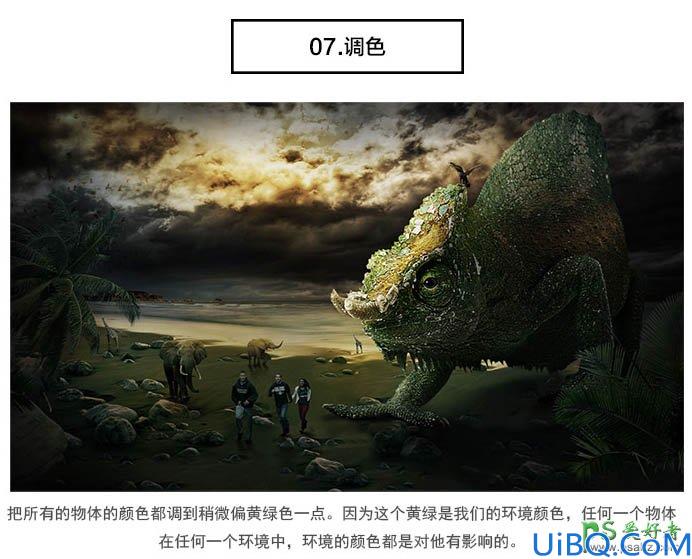 Photoshop合成恐怖电影中的史前巨蜥-巨大蜥蜴追赶人类的影像图片