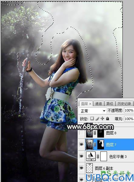 Photoshop调色教程：给唯美森林中自拍的成熟魅力女人艺术照调出中性紫绿