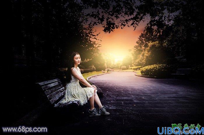 Photoshop调色教程：给马路边大树下自拍的漂亮女生照片调出唯美的晨曦色