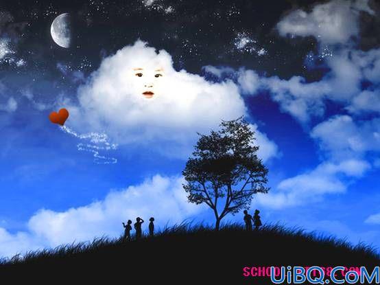 Photoshop照片合成教程:卡通儿童形象白云