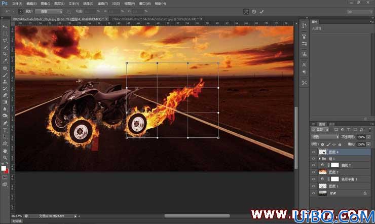 Photoshop合成熊熊燃烧的沙滩摩托车，烈火战车、火焰摩托车