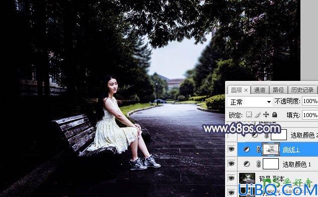 Photoshop调色教程：给马路边大树下自拍的漂亮女生照片调出唯美的晨曦色