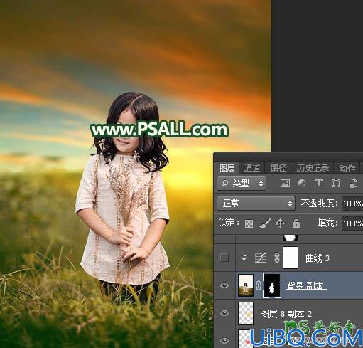 Photoshop给郊外自拍的可爱小女孩儿生活照调出温暖的青黄色
