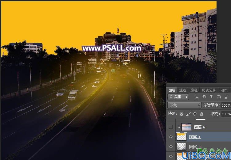 Photoshop给城市公路风景图片调出暖暖的日出效果，色彩有层次感
