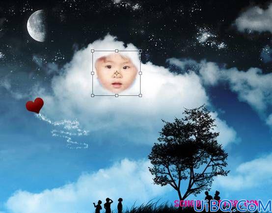 Photoshop照片合成教程:卡通儿童形象白云