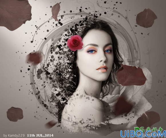 Photoshop创意合成玫瑰纷飞的唯美梦幻女神艺术照