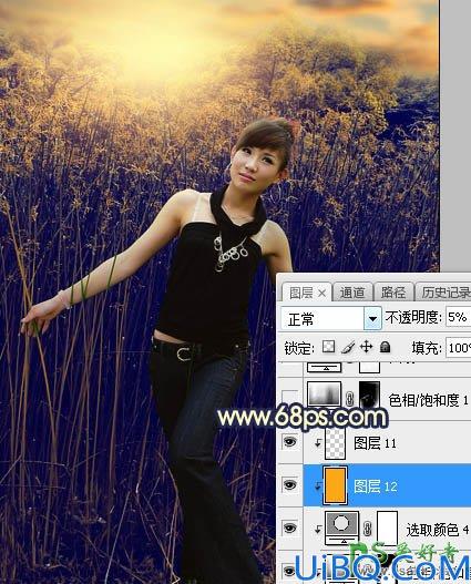 Photoshop美女图片调色：给魔鬼身材性感美女模特外景照片调出漂亮的夕阳