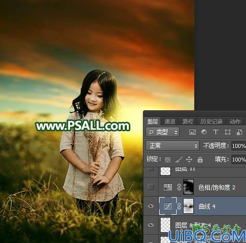 Photoshop给郊外自拍的可爱小女孩儿生活照调出温暖的青黄色
