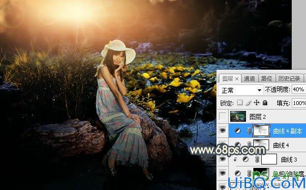 Photoshop给荷塘边自拍的性感美妞儿生活照调出梦幻的橙蓝色
