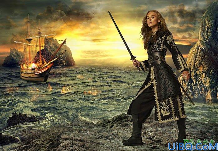 Photoshop美女合成教程：打造超酷风格创意美女海盗影片宣传海报效果图