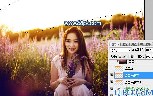 Photoshop女生照片调色：给春装女生漂亮宝贝花海外景照调出意境的霞光色