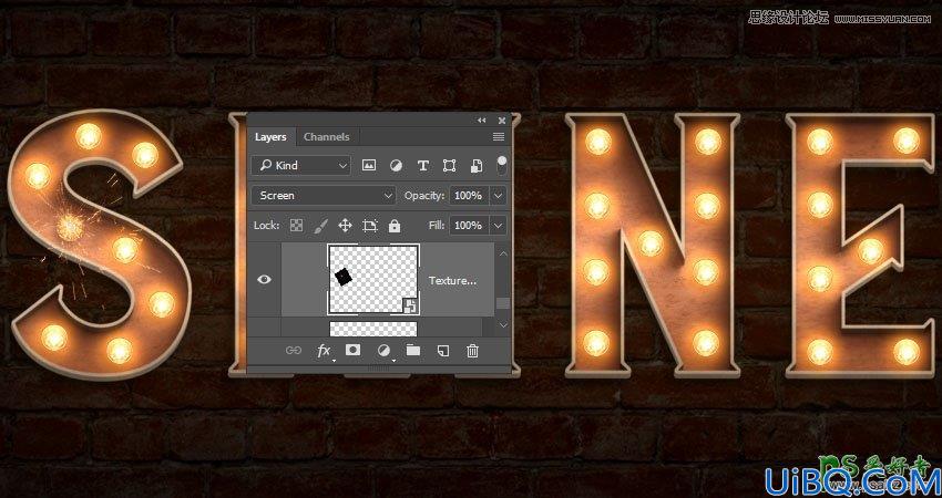 使用Photoshop的3D工具设计灯泡艺术字，漂亮的灯光纹理艺术字体。
