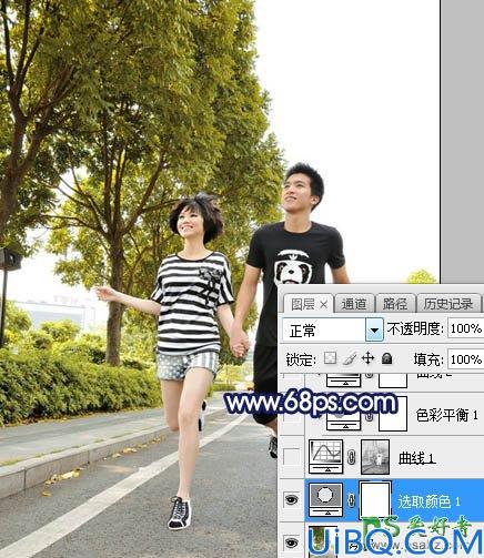 Photoshop调色教程：给街头慢跑的情侣照片调出唯美风格紫色霞光效果