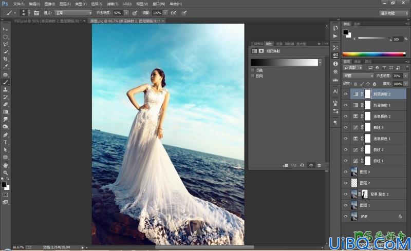 Photoshop婚片调色教程：给浪漫的外景海边婚纱照调出大气的欧美色调