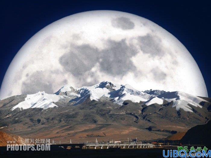 Photoshop风景照合成实例教程：创意设计明月照耀雪山的风光场景