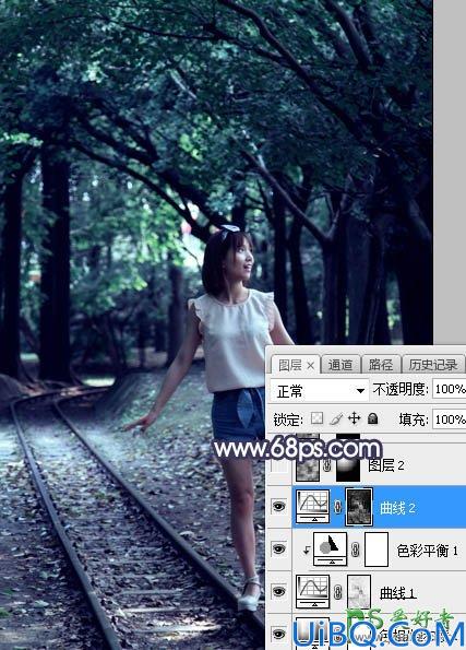 Photoshop给光线发暗的青春少女外拍写真照调出唯美的青蓝色