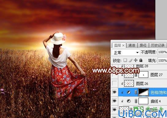 Photoshop给田野中的性感人体模特摄影写真照调出唯美的逆光效果