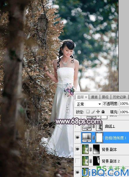 Photoshop给低胸性感的美女婚纱照调出唯美的中性红褐色