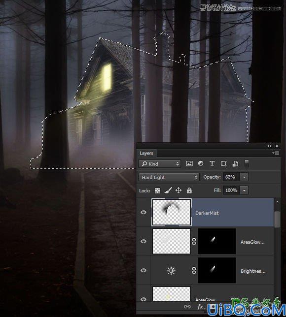Photoshop图像合成实例教程：创意打造一幅黑暗森林里恐怖的鬼屋效果图