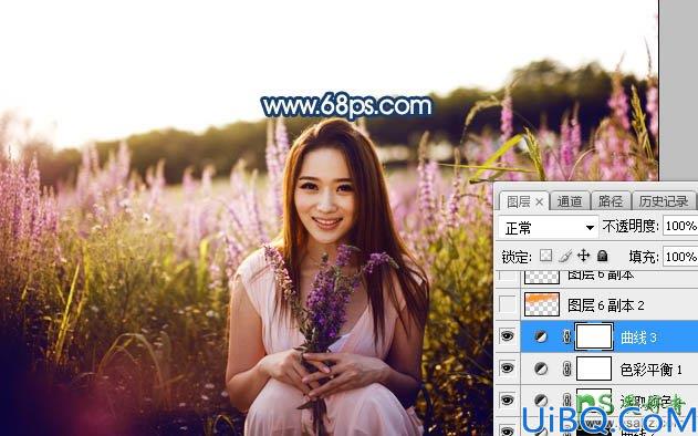 Photoshop女生照片调色：给春装女生漂亮宝贝花海外景照调出意境的霞光色