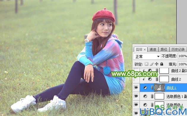 Photoshop美女图片调色：给漂亮的色姐妹外景个人写真照调出甜美的淡黄色