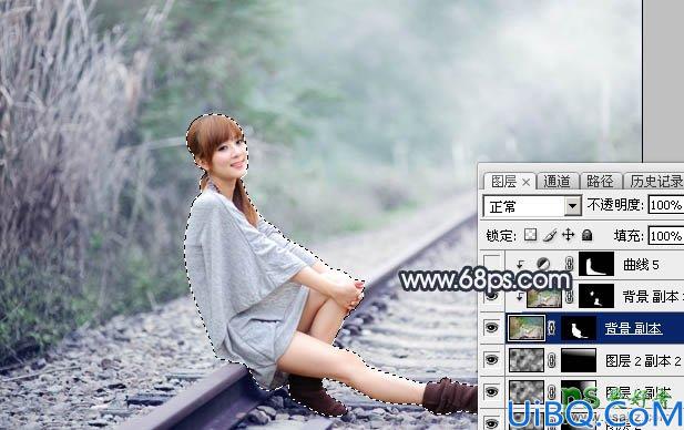 Photoshop调色教程：给青春靓丽的外景美女图片调出梦幻的中性青绿色