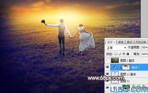 Photoshop婚片后期调色：给田野中拍摄的情侣婚纱照调出唯美的逆光效果