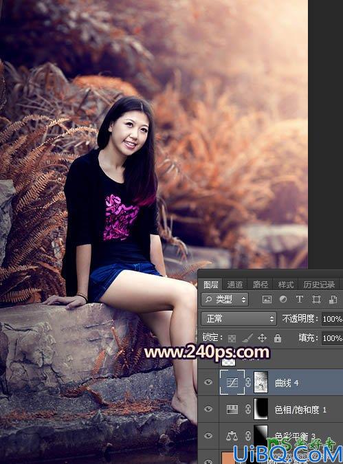 Photoshop给公园水池边洗脚的美女写真照调出甜美的橙红色