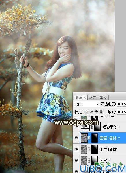 Photoshop给花仙子可爱美女外景艺术照调出甜美的黄褐色