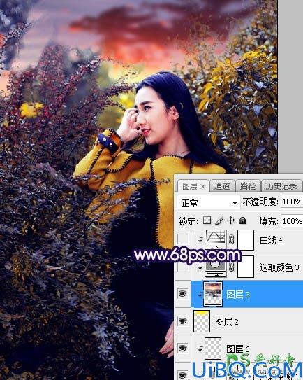 Photoshop给性感长腿推女郎外景写真照调出温暖的霞光色彩