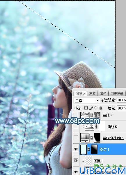 Photoshop调色教程：给夏日外景自拍的beautiful美妞写真照调出唯美的青