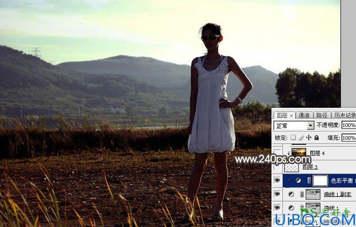 Photoshop给穿吊带裙的漂亮美女外拍写真照片调出唯美的逆光效果