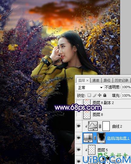 Photoshop给性感长腿推女郎外景写真照调出温暖的霞光色彩
