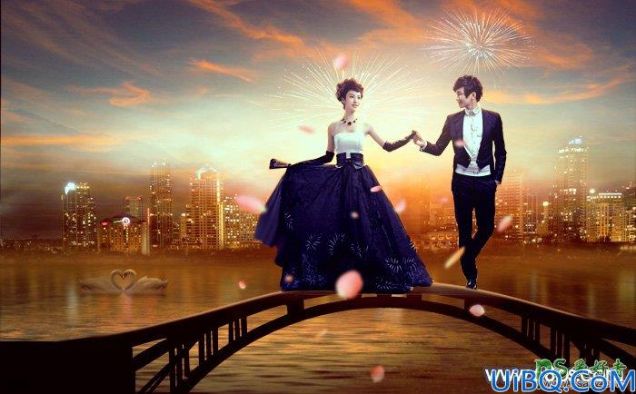 Photoshop婚片合成教程：打造浪漫华丽的夜景婚纱艺术照效果图