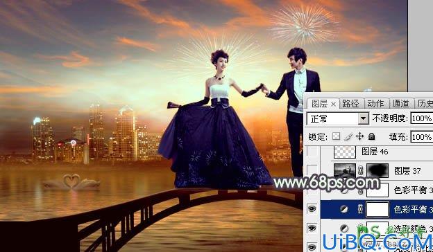 Photoshop婚片合成教程：打造浪漫华丽的夜景婚纱艺术照效果图