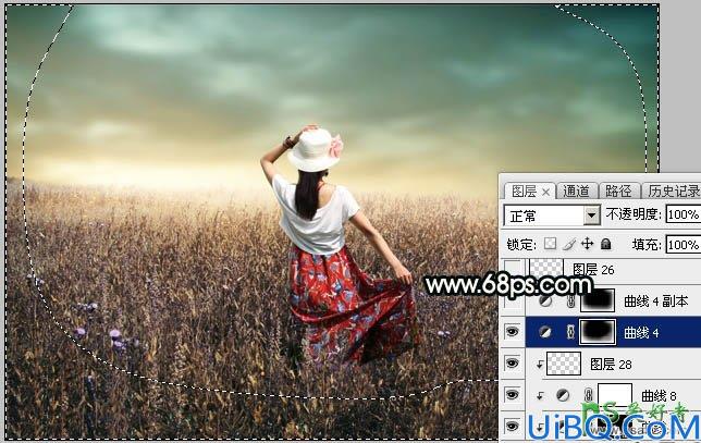 Photoshop女生照片调色：给美丽田野上的漂亮女生写真照调出柔美的青黄色