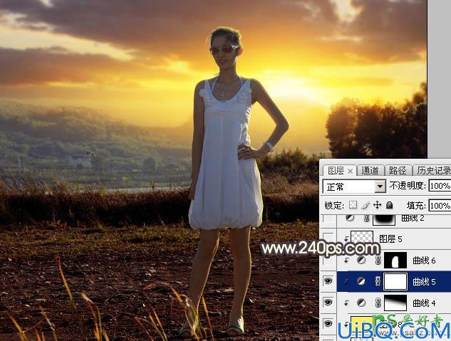Photoshop给穿吊带裙的漂亮美女外拍写真照片调出唯美的逆光效果