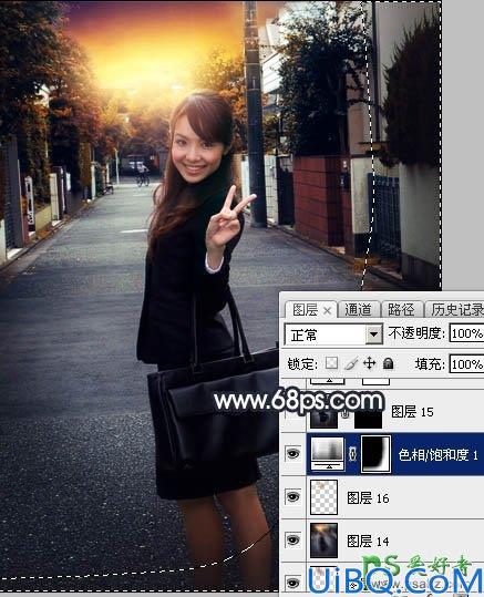 Photoshop美女照片调色：给乡间小路上自拍的唯美美女写真照调出晨曦色