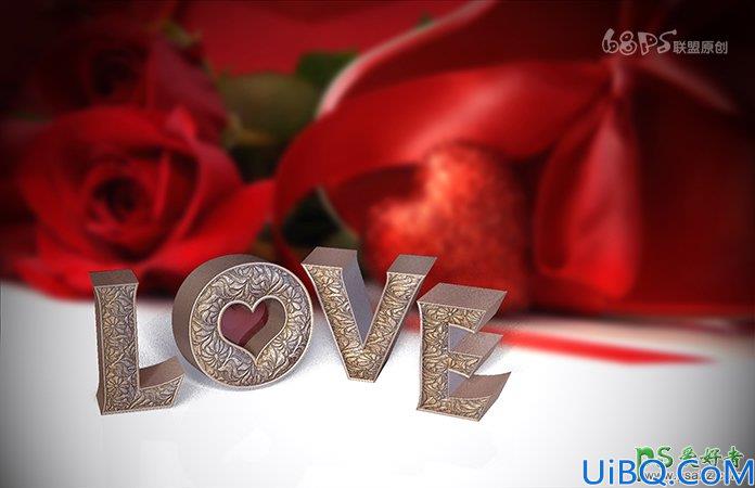 Photoshop设计七夕情人节古典纹理LOVE金属立体字效，古典金属文