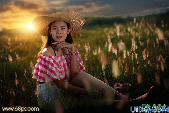 Photoshop调色教程：给草原上自拍的未成年少女图片调出唯美的晨曦阳光色