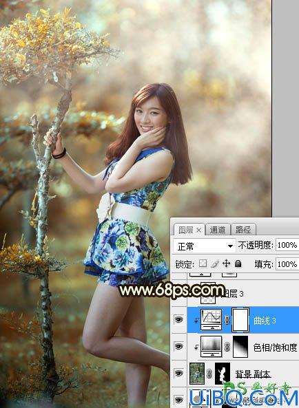 Photoshop给花仙子可爱美女外景艺术照调出甜美的黄褐色