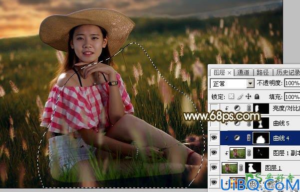 Photoshop调色教程：给草原上自拍的未成年少女图片调出唯美的晨曦阳光色