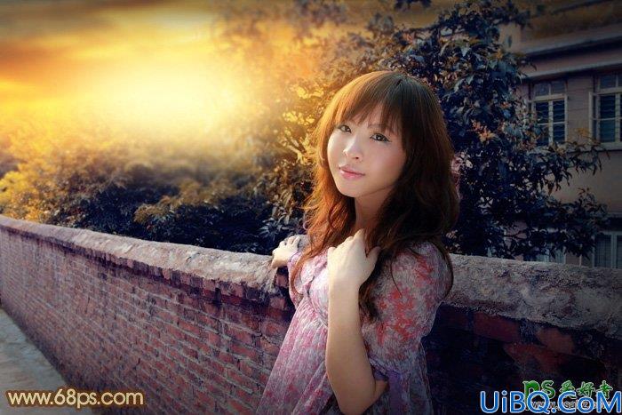 Photoshop给天空泛白的女生外景写真照调出温暖的落日黄昏色彩