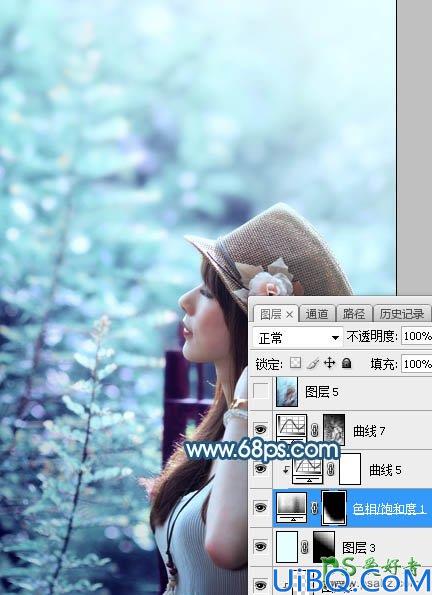 Photoshop调色教程：给夏日外景自拍的beautiful美妞写真照调出唯美的青