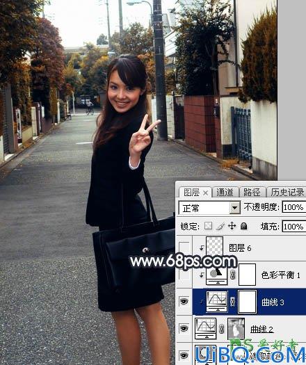 Photoshop美女照片调色：给乡间小路上自拍的唯美美女写真照调出晨曦色