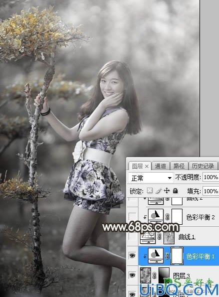 Photoshop给小树林中自拍的女生美腿照片调出中性暗红色调